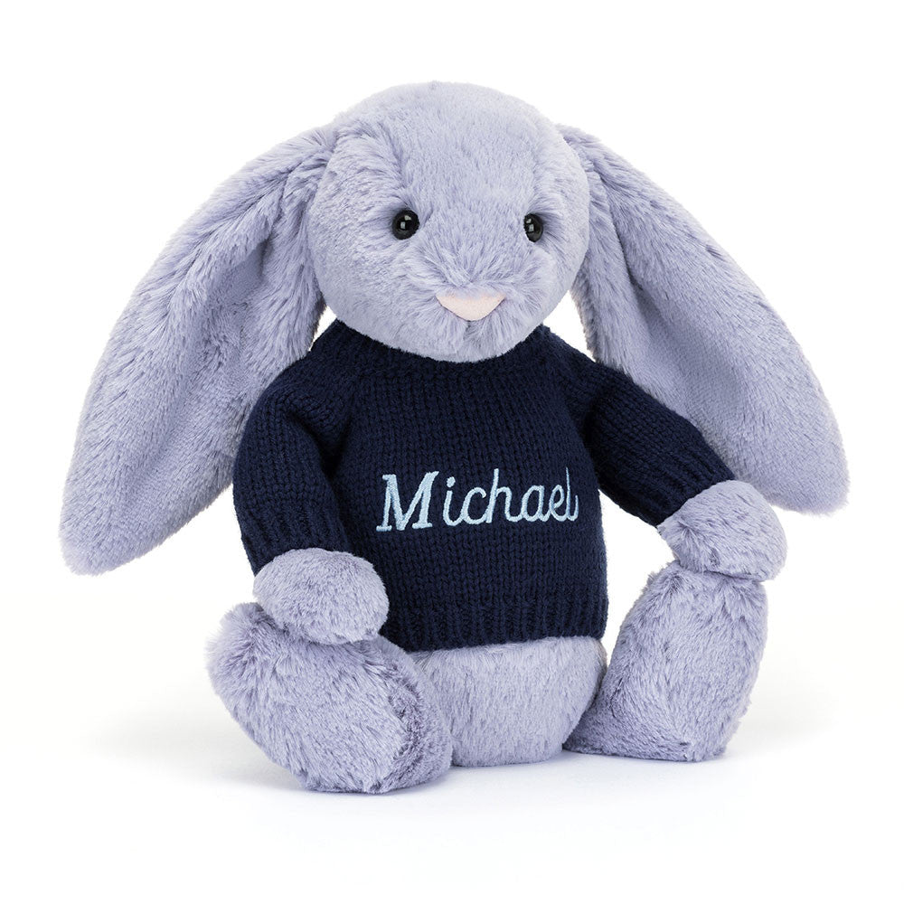 Bashful Viola Bunny with Personalized Navy Jumper