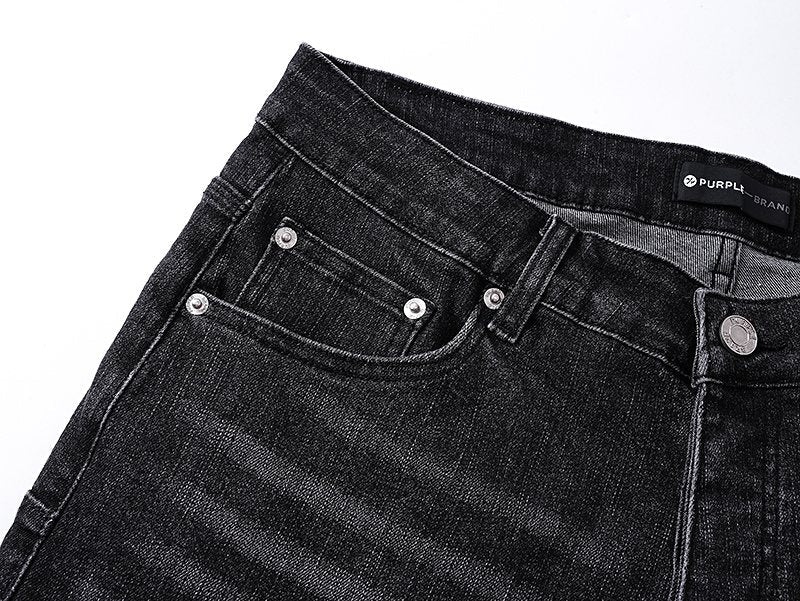 Purple Brand Black Wash Distressed Denim Shorts