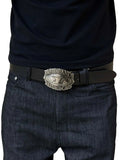 MGTISLANDS RUDEBOYS Leather Belt Vintage Embossed Metal Buckle Waist
