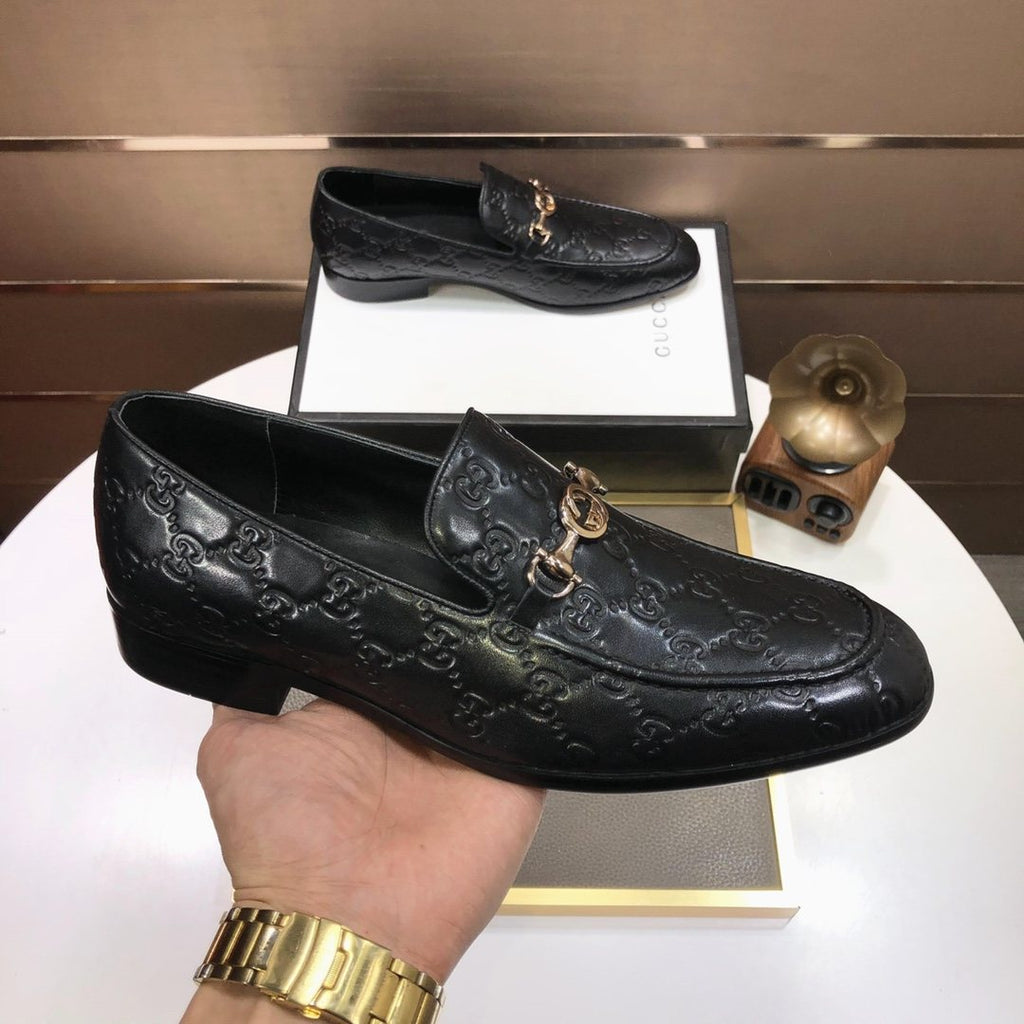 Gucci Men's Black Embossed Horsebit Loafers