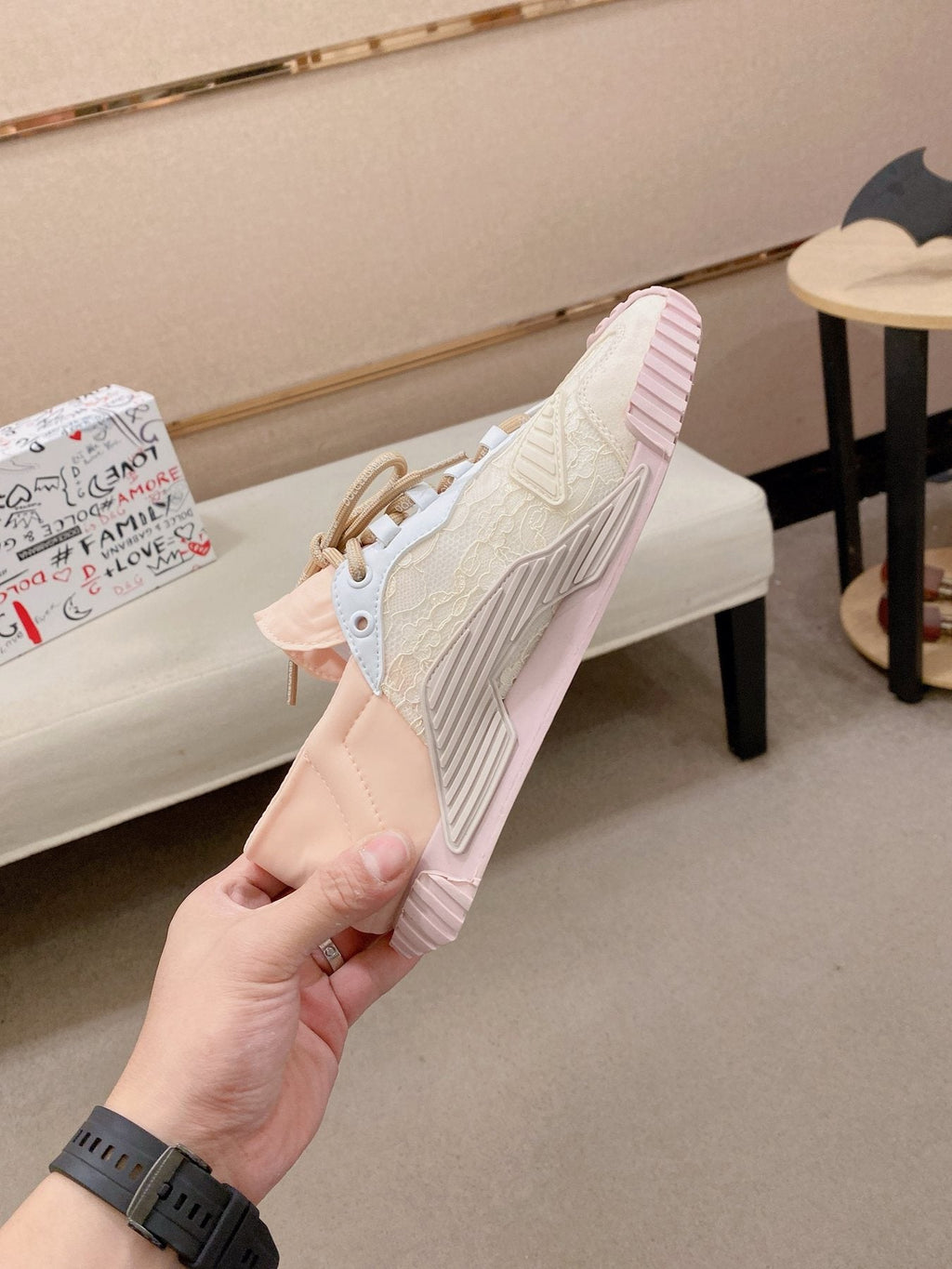 Dolce & Gabbana Pale Pink Cream Low-Top Sneakers