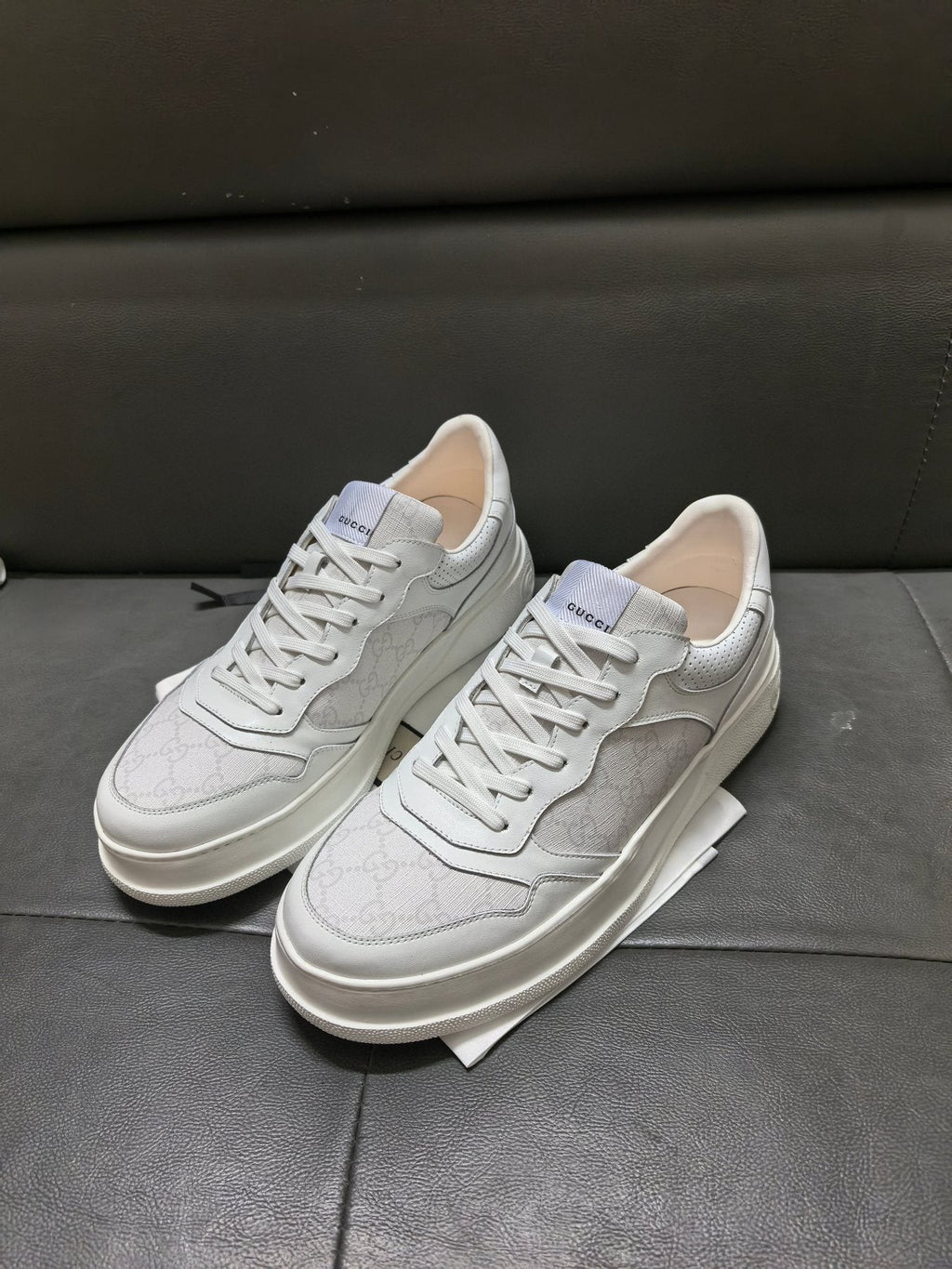 Gucci Men's Light Gray and White Sneakers