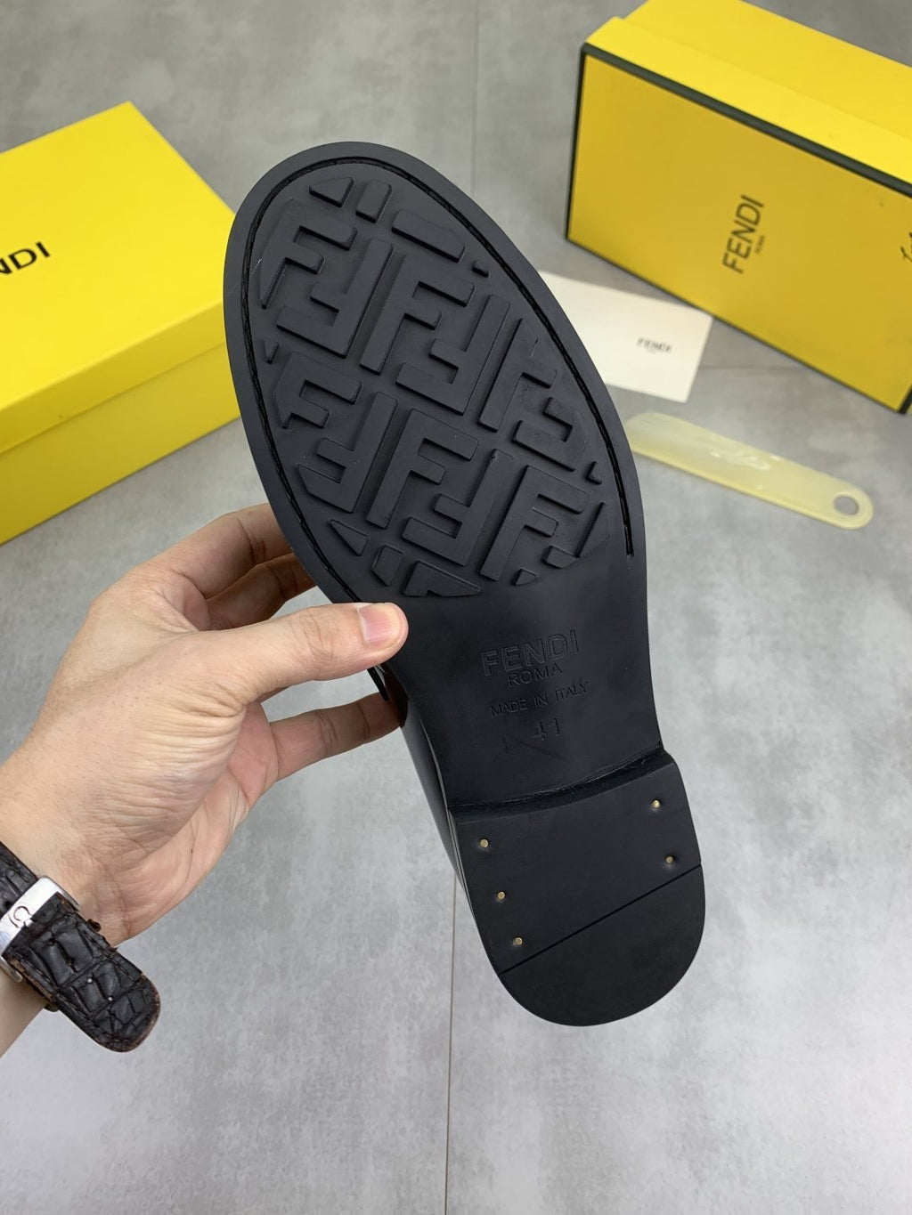 Fendi Men's Black Glossy Buckle Loafers