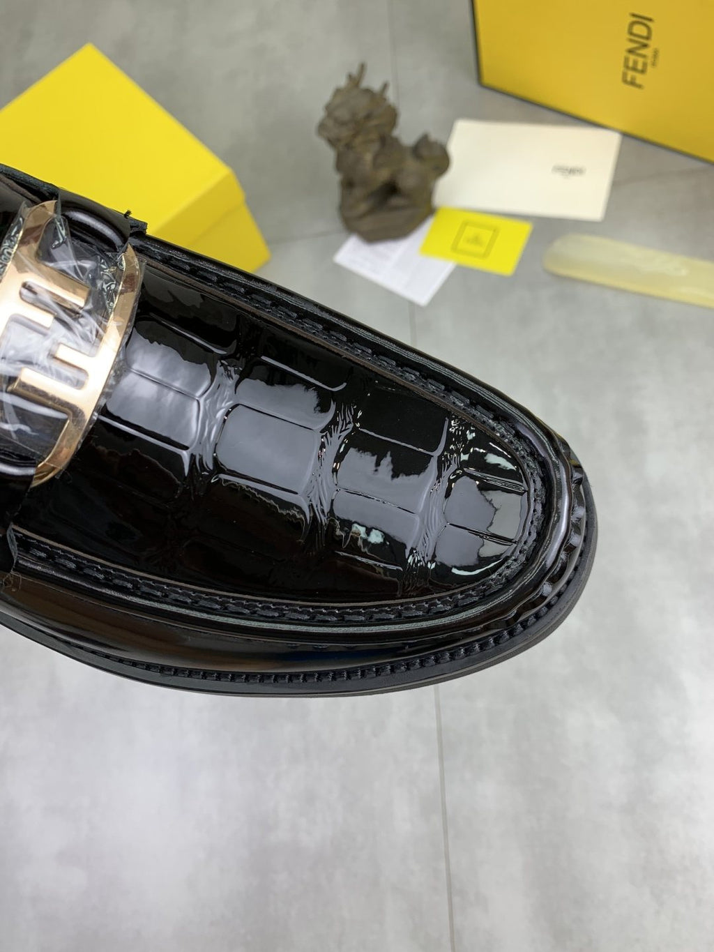 Fendi Men's Black Glossy Buckle Loafers