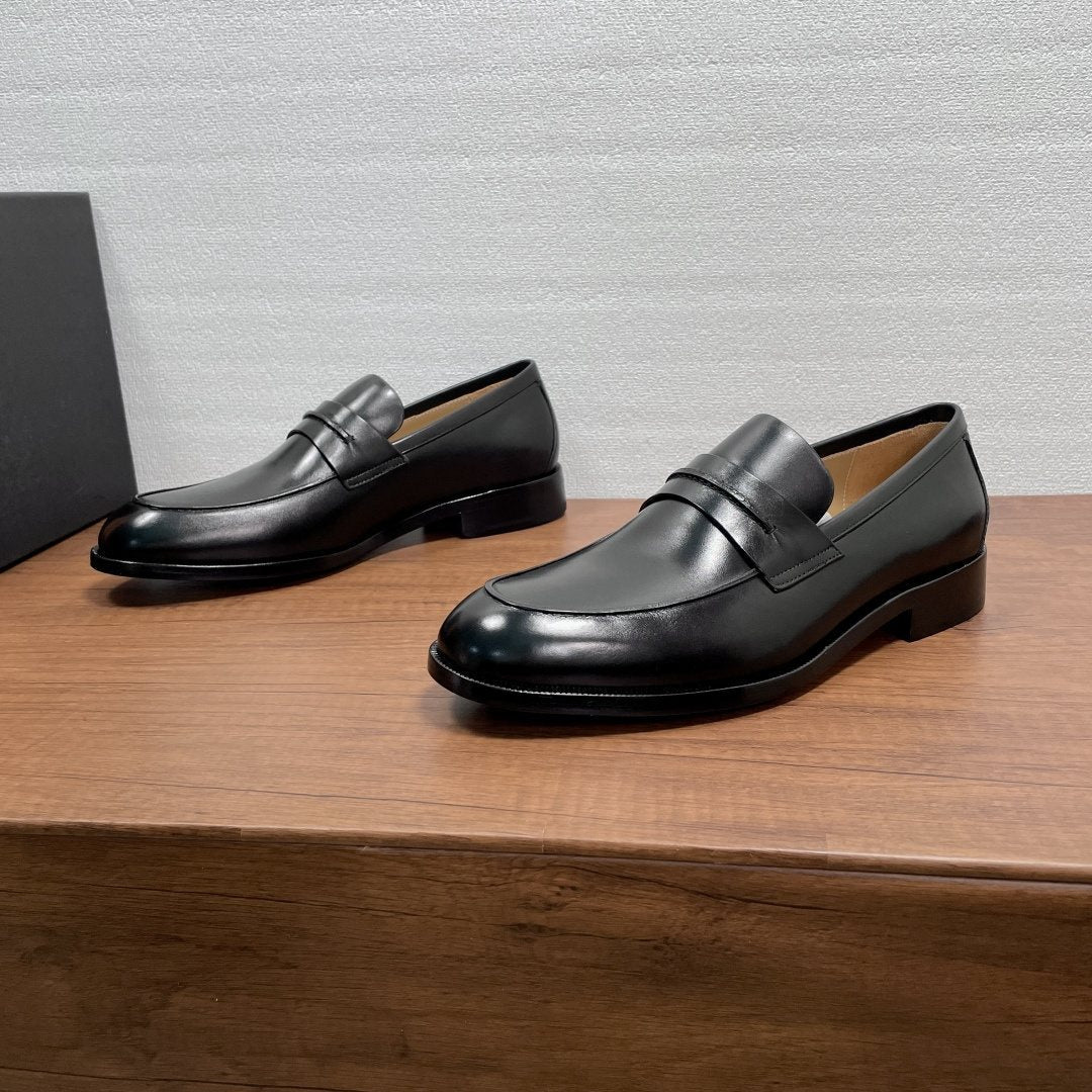 Zegna Men's Black Leather Strap Loafers