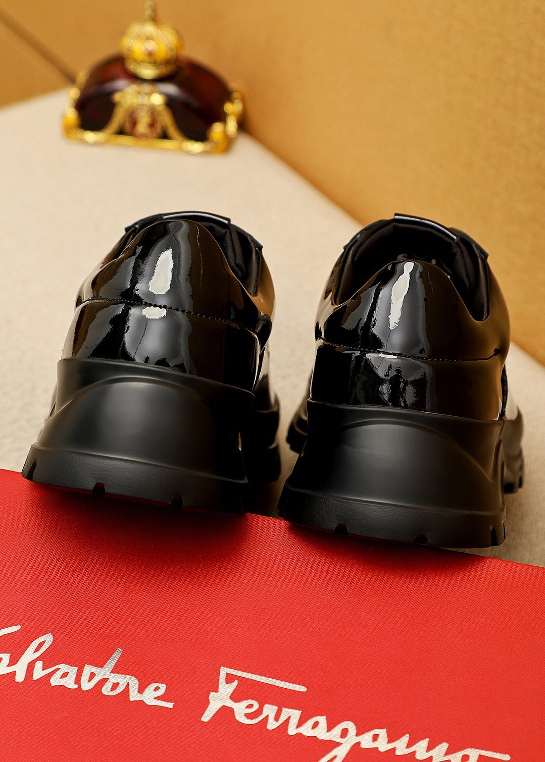 Ferragamo Black Patent Lace-Up Shoes