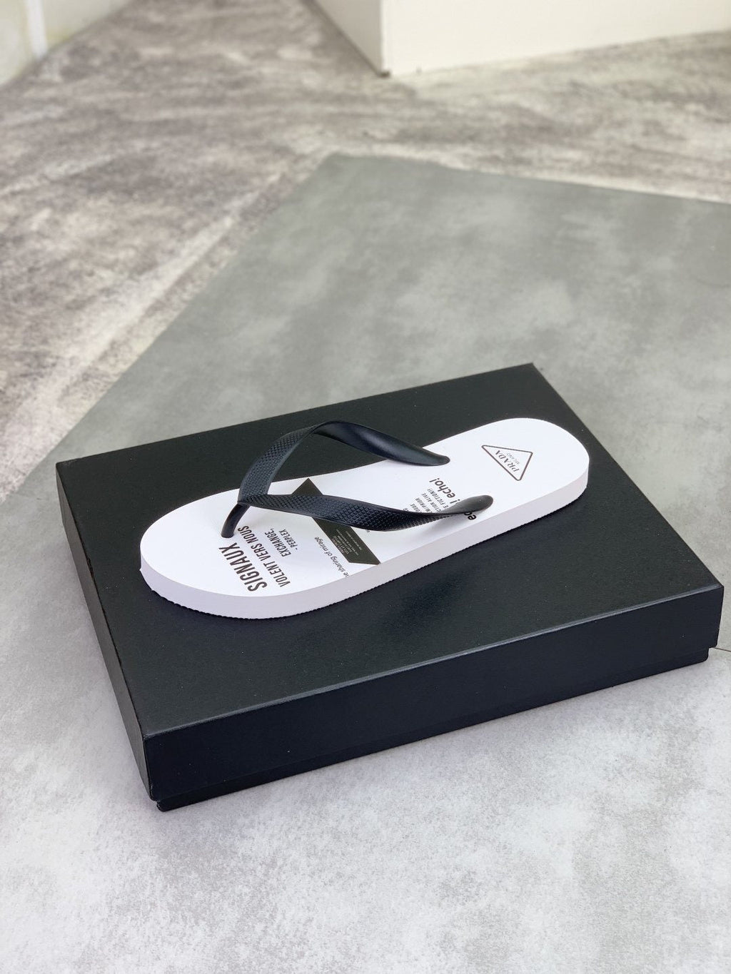 Prada White & Black Graphic Flip-Flops