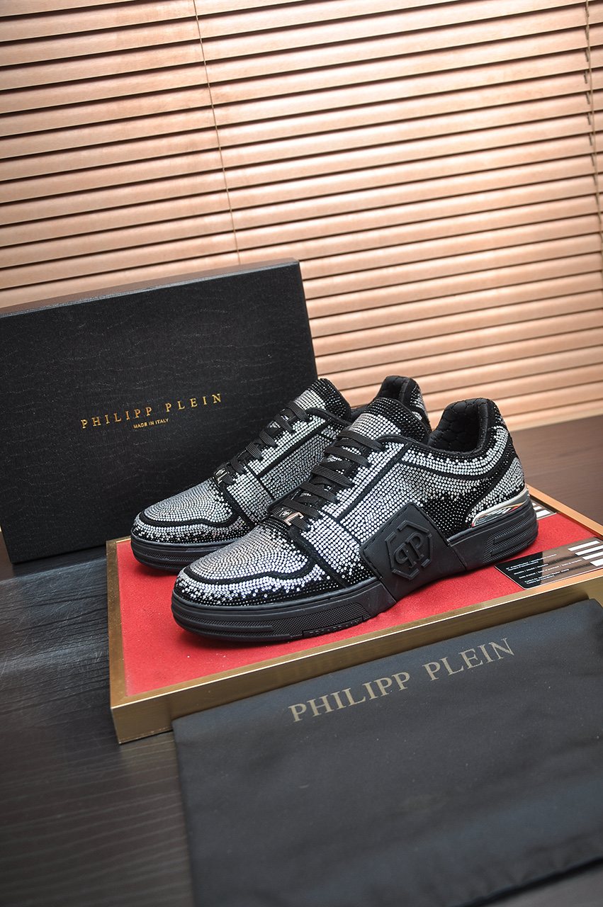 Philipp Plein Black & Silver Textured Sneakers