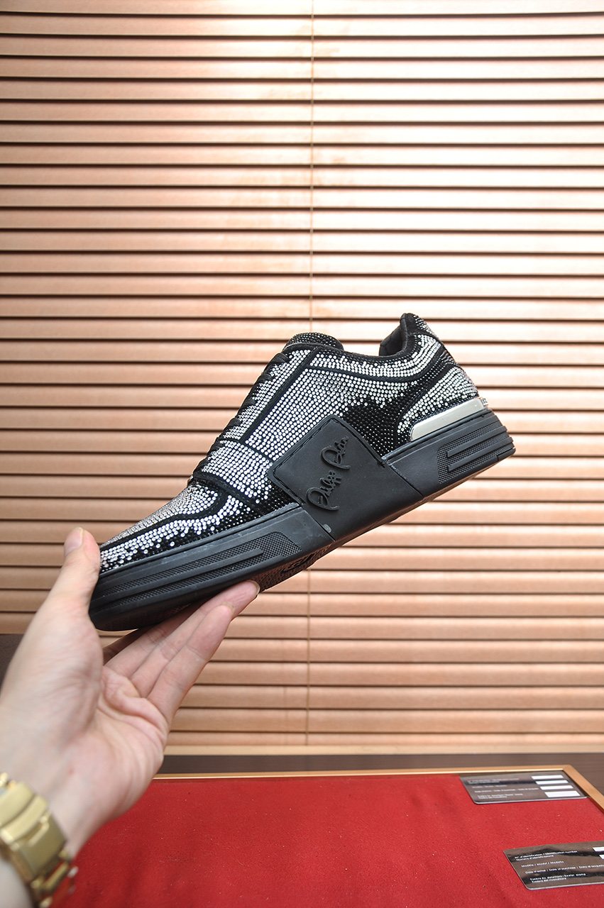 Philipp Plein Black & Silver Textured Sneakers