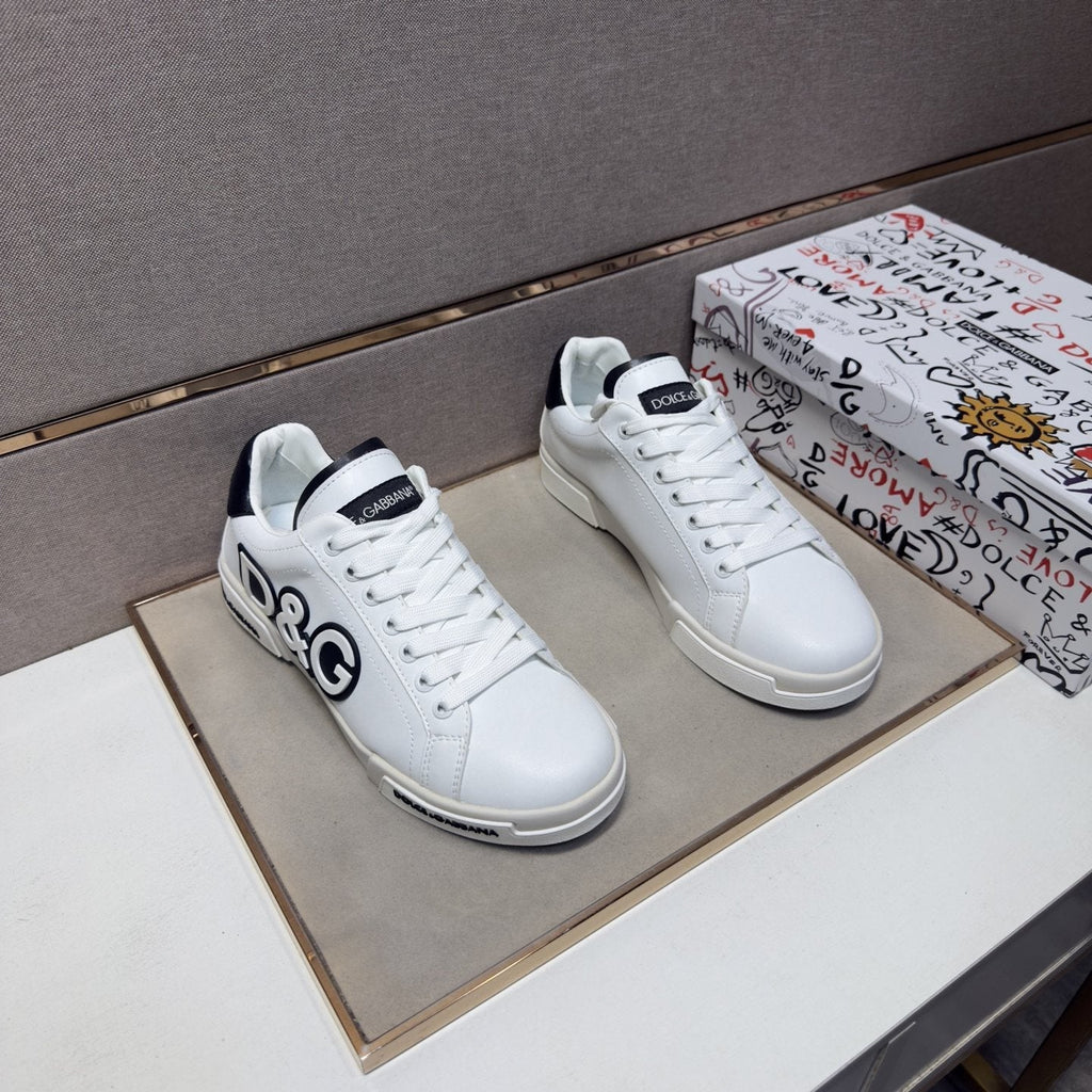 Dolce & Gabbana White Logo Low-Top Sneakers - White With Black Accents