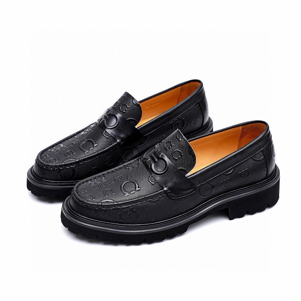 Salvatore Ferragamo Men's Black Embossed Lug Sole Loafers