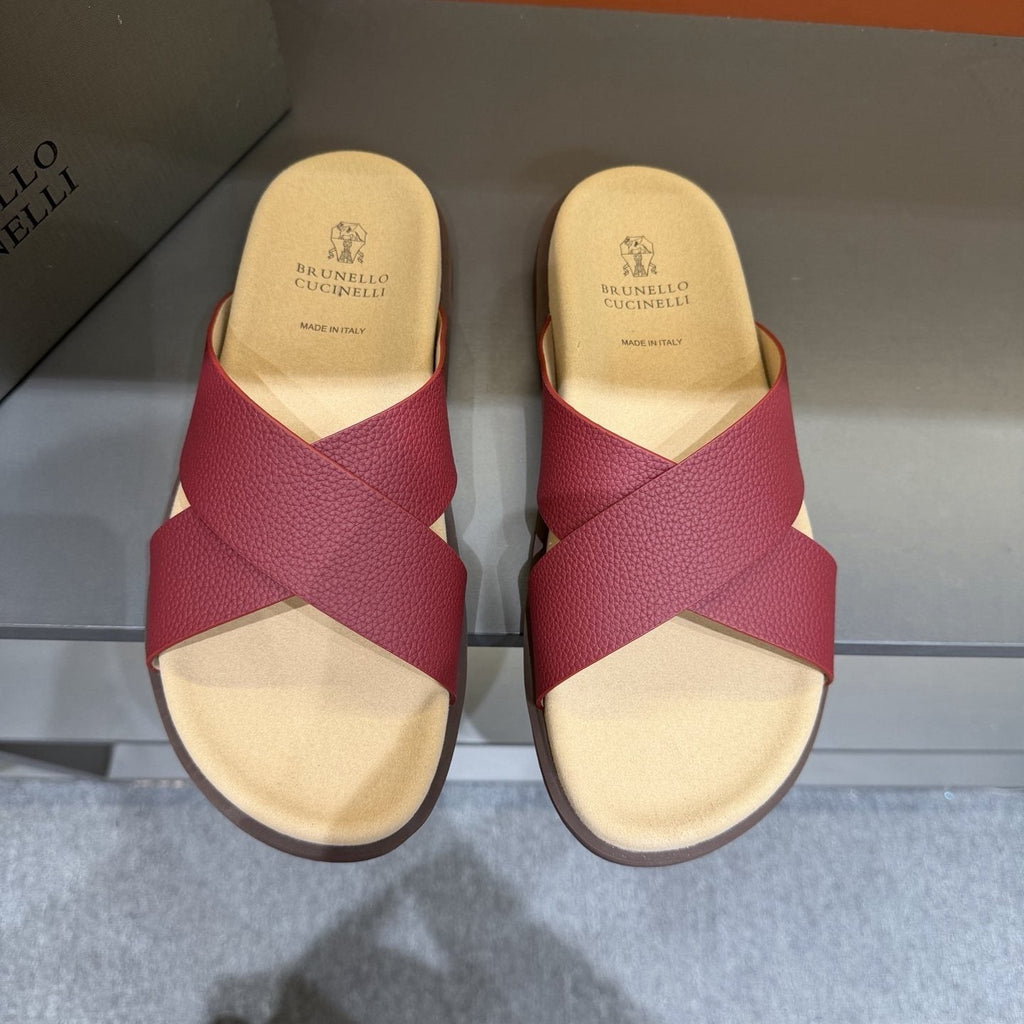 Brunello Cucinelli Men's Cross-Strap Slide Sandals - Contoured Footbed