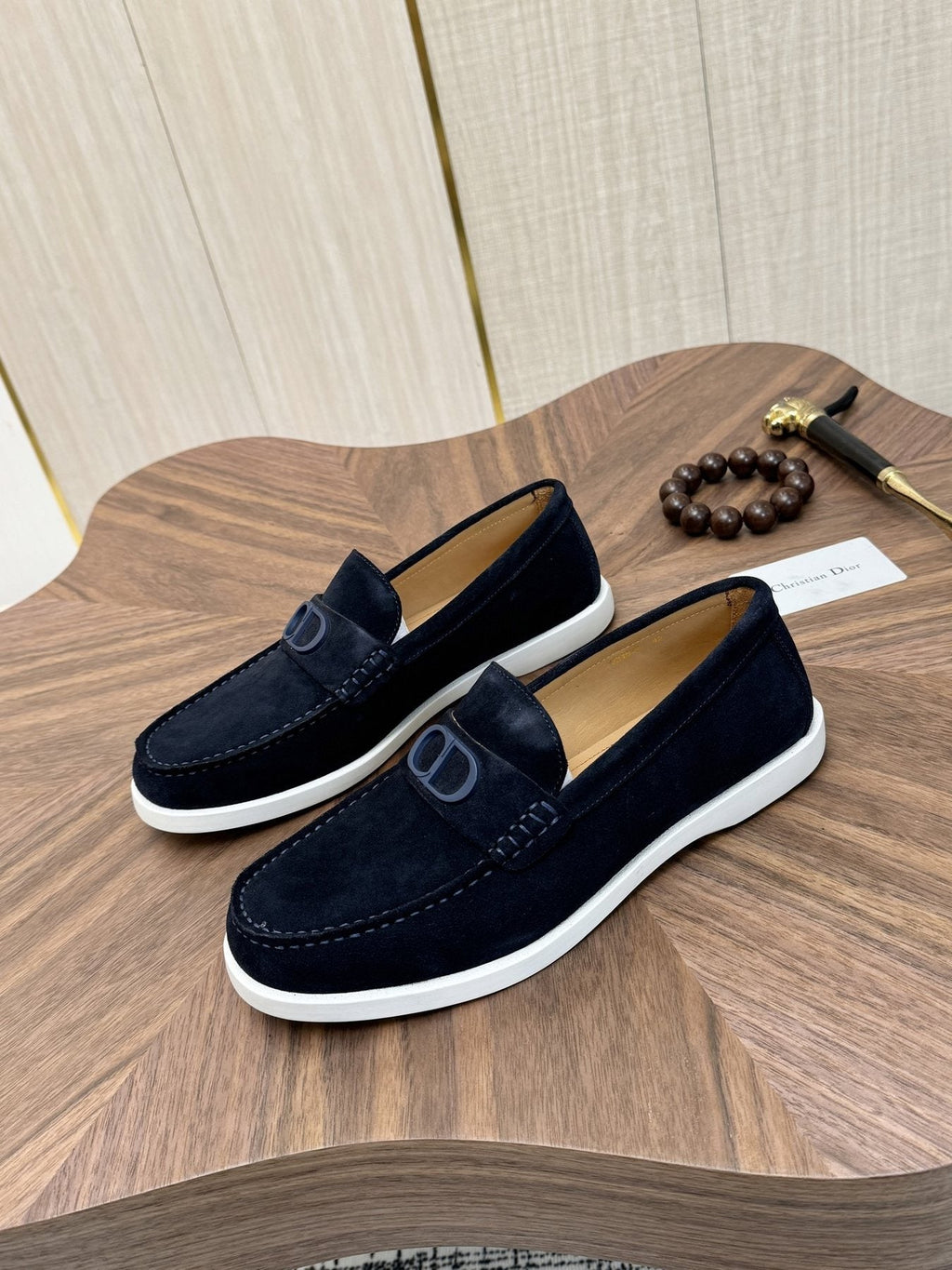 Dior Men's Contrast-Sole Slip-On Loafers - Moc-Toe Stitching