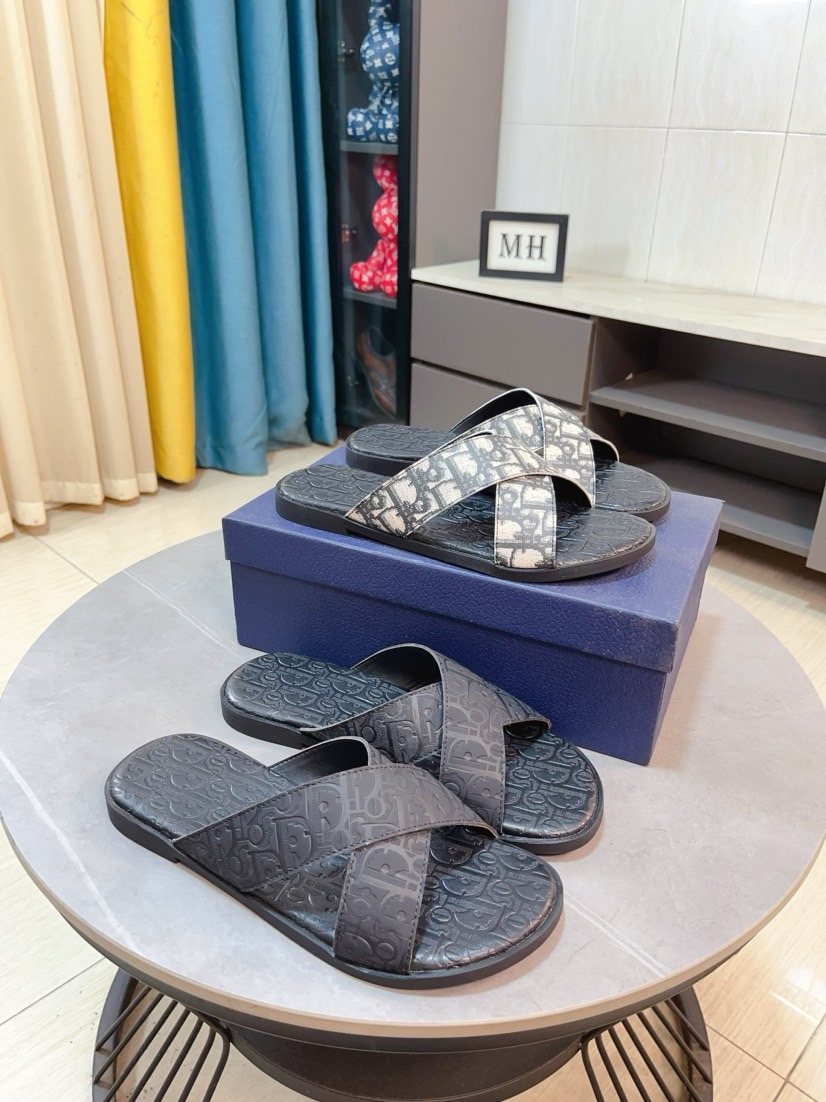Dior Men's Cross-Strap Slide Sandals