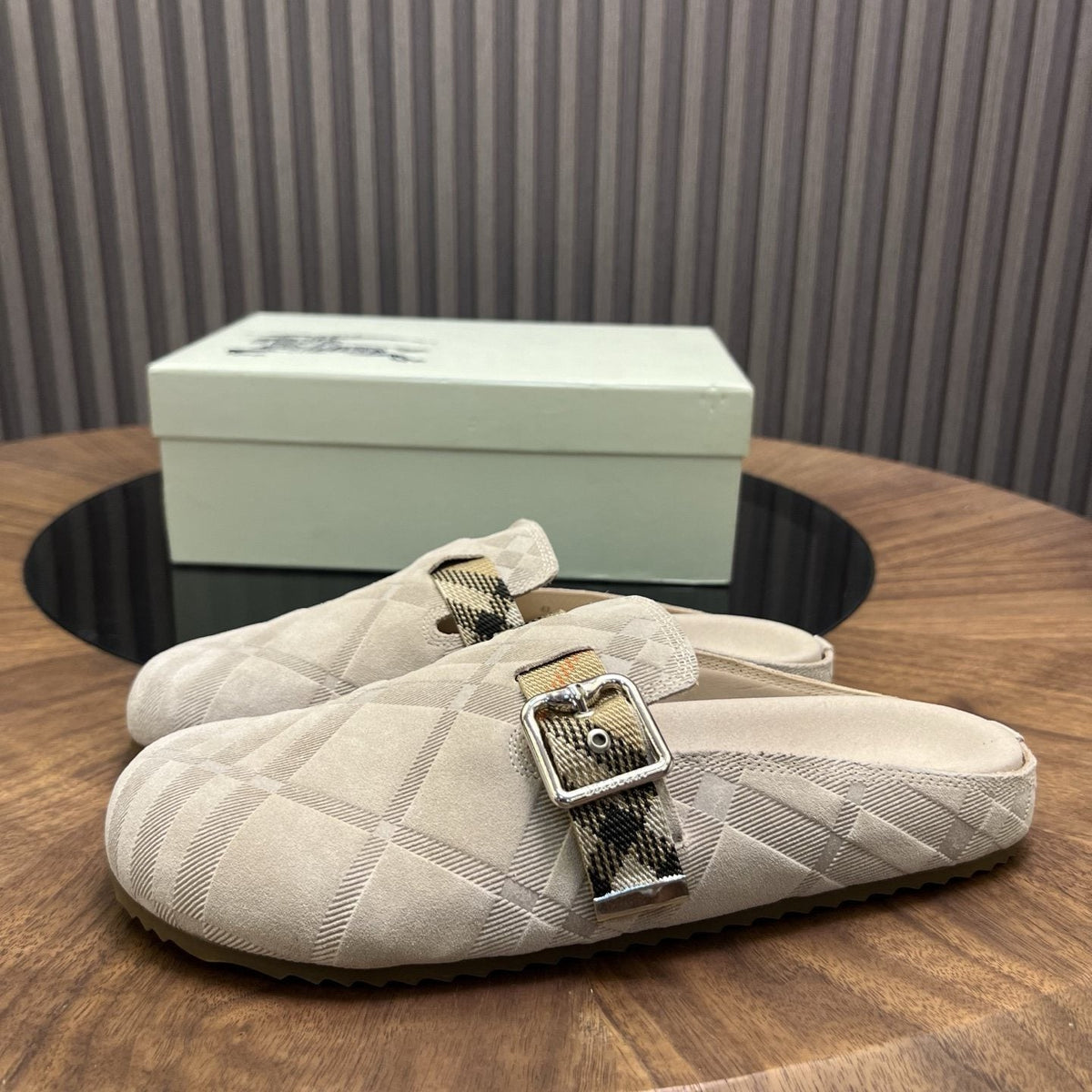 Burberry Men's Plaid Buckle Mule Slippers
