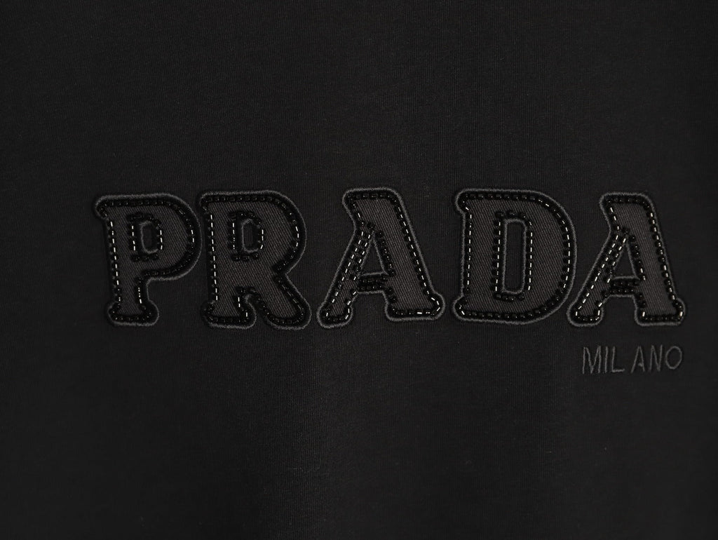 Prada Tonal Outlined Lettering T-Shirt - Black